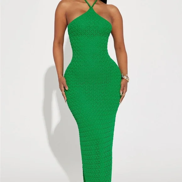Fashion Nova | Dresses | Fashion Nova Green Crochet Maxi Dress | Poshmark